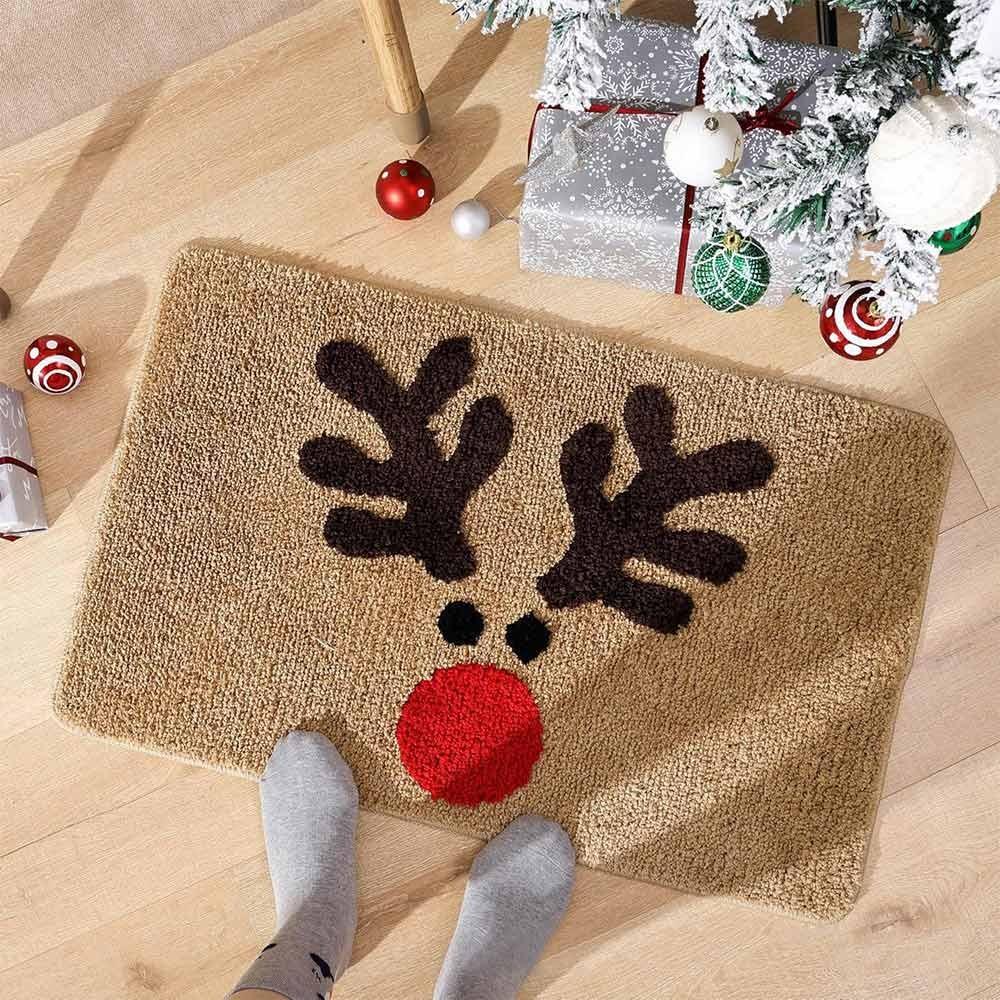 Water-absorbing Christmas Door Mat Gingerbread Man Pattern Santa Claus Design Anti-slip Pad Christmas Decor Foot Mat Home Decor