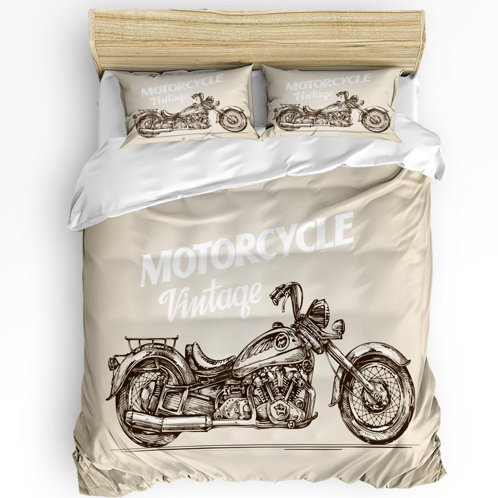 Vintage Motorcycle Bedding Set 3pcs Boys Girls Duvet Cover Pillowcase Kids Adult Quilt Cover Double Bed Set Home Textile