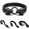 Bracciale Vikingo con Testa di Lupo in Acciaio Inossidabile con Catena a Maglia Franco Retro