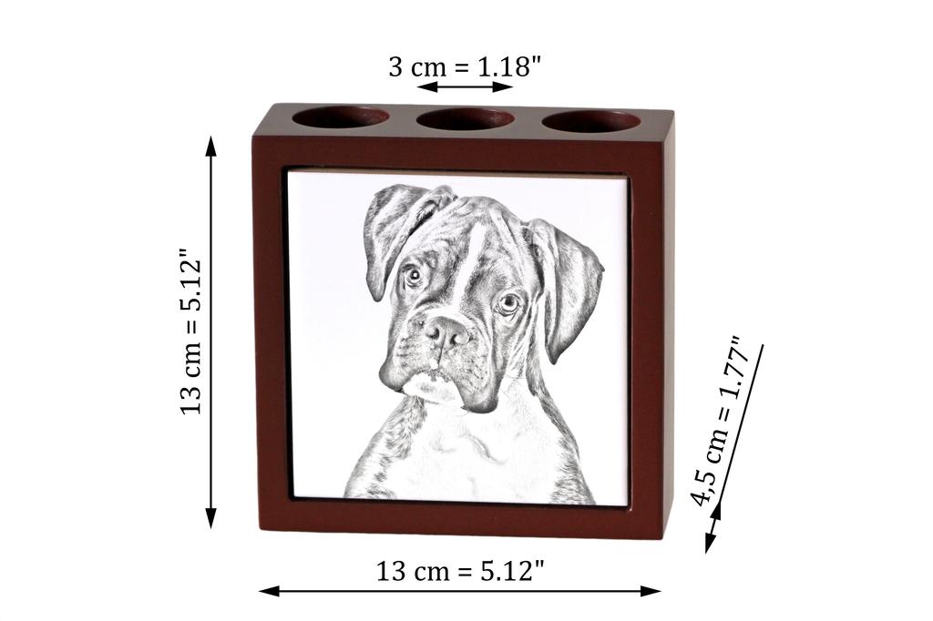 Boxer, German Boxer III – Pen holder with a dog, desk organizer with a print | Art-Dog