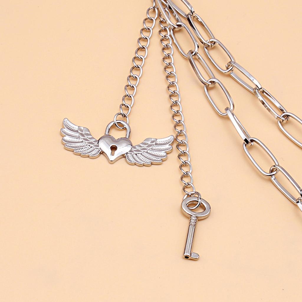 Łańcuch do spodni Punk Łańcuch do dżinsów Portfel Biżuteria Unisex Ozdoba do spodni Estetyczny Łańcuch ze skrzydłami serca na imprezę/do noszenia na co dzień