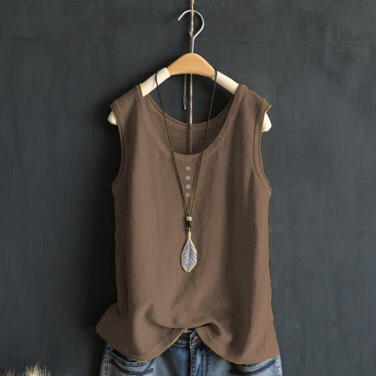 

Летние базовые вещи для женщин больших размеров — дышащая майка с утягивающим эффектом и облегающим кроем, легкий многослойный топ 5XL коричневый