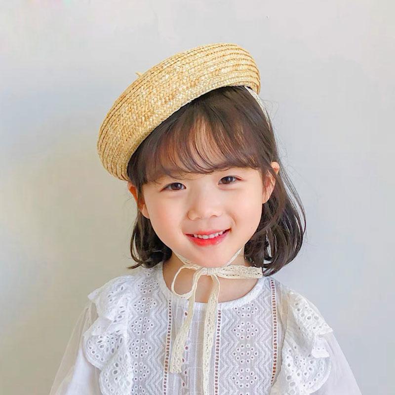 

New French Summer Berets Women Straw Cap Summer Woven Millinery Classics Beret Sun Hat Church Derby Party Bonnet Enfant Kids Hat