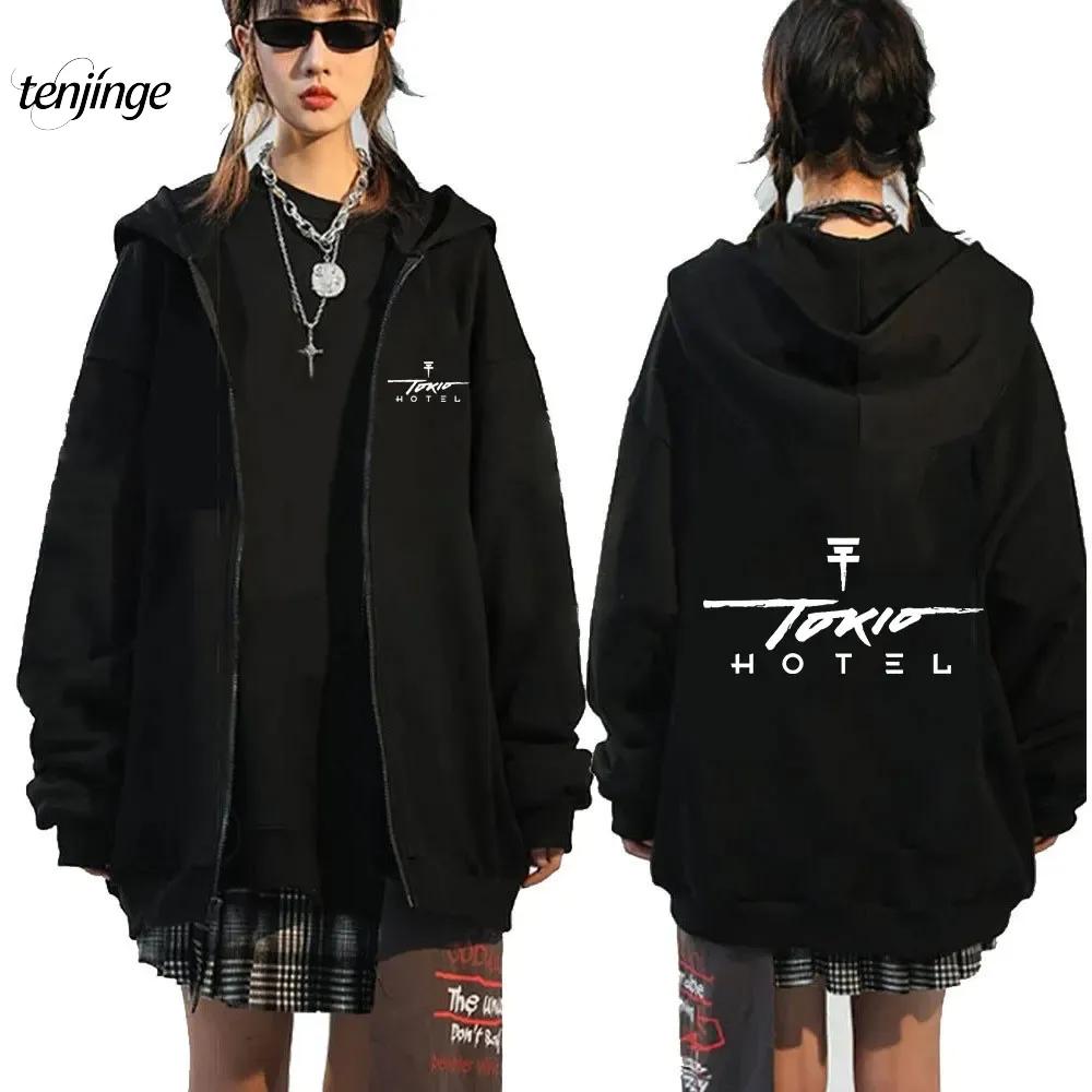 Tokio Hotel Hoodie Rock Band Kaulitz Print Zipper Hoodies Fleece Hooded Sweatshirts Men Women Hip Hop Streetwear Zip Up Jacket