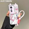 KEYSION Cute Ear Cartoon Case for OPPO Reno11 F 5G with Lanyard Soft Silicone+PC Shockproof Phone Back Cover for OPPO Reno 11F 5G