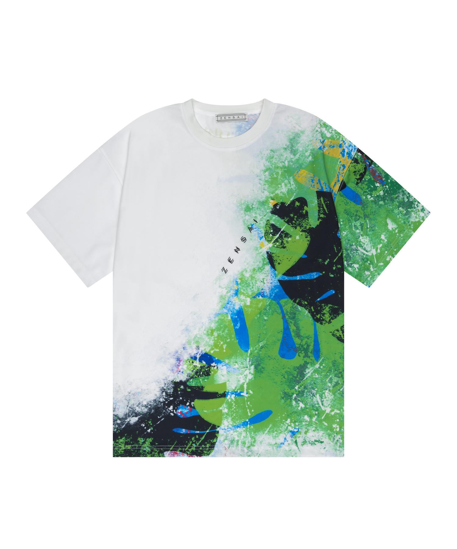 Zensai Eco Leaf Print T-Shirt Black White/L