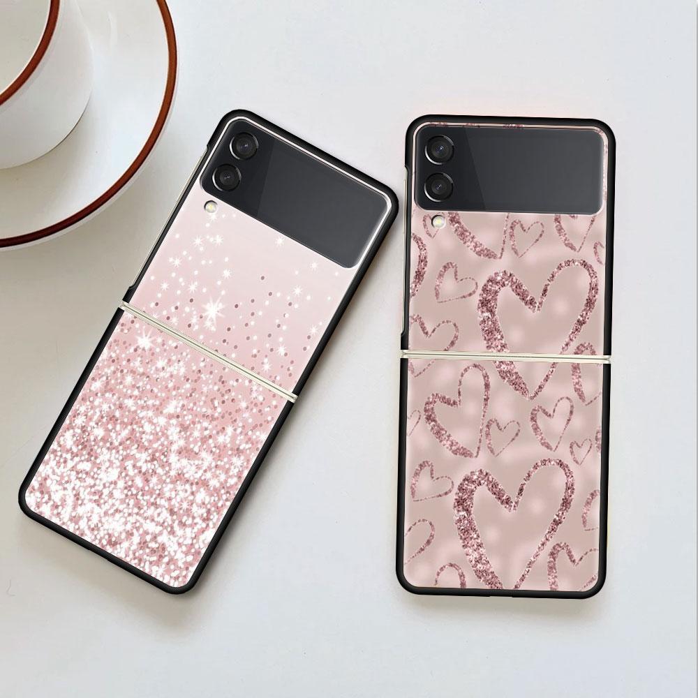 Shiny Pink Cool Case For Samsung Galaxy Z Flip 3 4 5G Black Hard PC Phone Housing Z Flip4 Luxury Segmented Cover