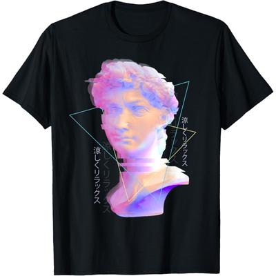 Vaporwave David Bust Statue Glitch Art Kanji Retro 80s 90s T-Shirt