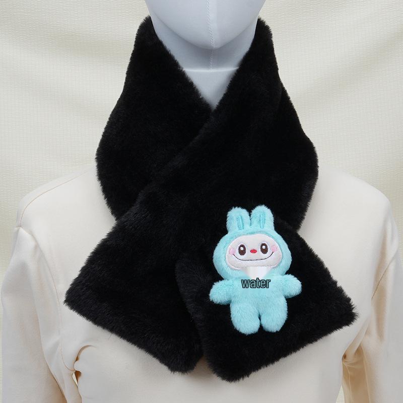 2025 Autumn/Winter Cute Cartoon Plush Scarf: Faux Rabbit Neck Warmer for Girls