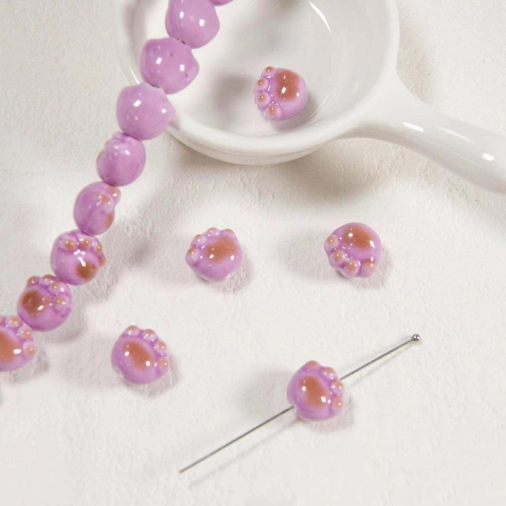 10Pcs Cartoon Design Cat Paw Beads Ceramic Jewelry Making Material  Student