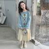 Girls' Autumn 2025 Knitted Sweater & Skirt Set - Korean Style Two-Piece for Big Kids.