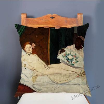 Edouard Manet World Famous Oil Painting Olympia Young Girls The Lunch Impressionism Sofa Pillow Case Gallery Art Cushion Cover