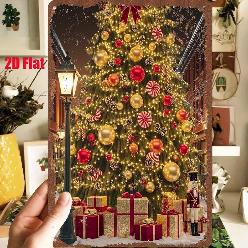 D Flat A pc D Flat Metal Sign Measuring X Inches X Cm Features a Beautifully Decorated Christmas Tree Adorned wi