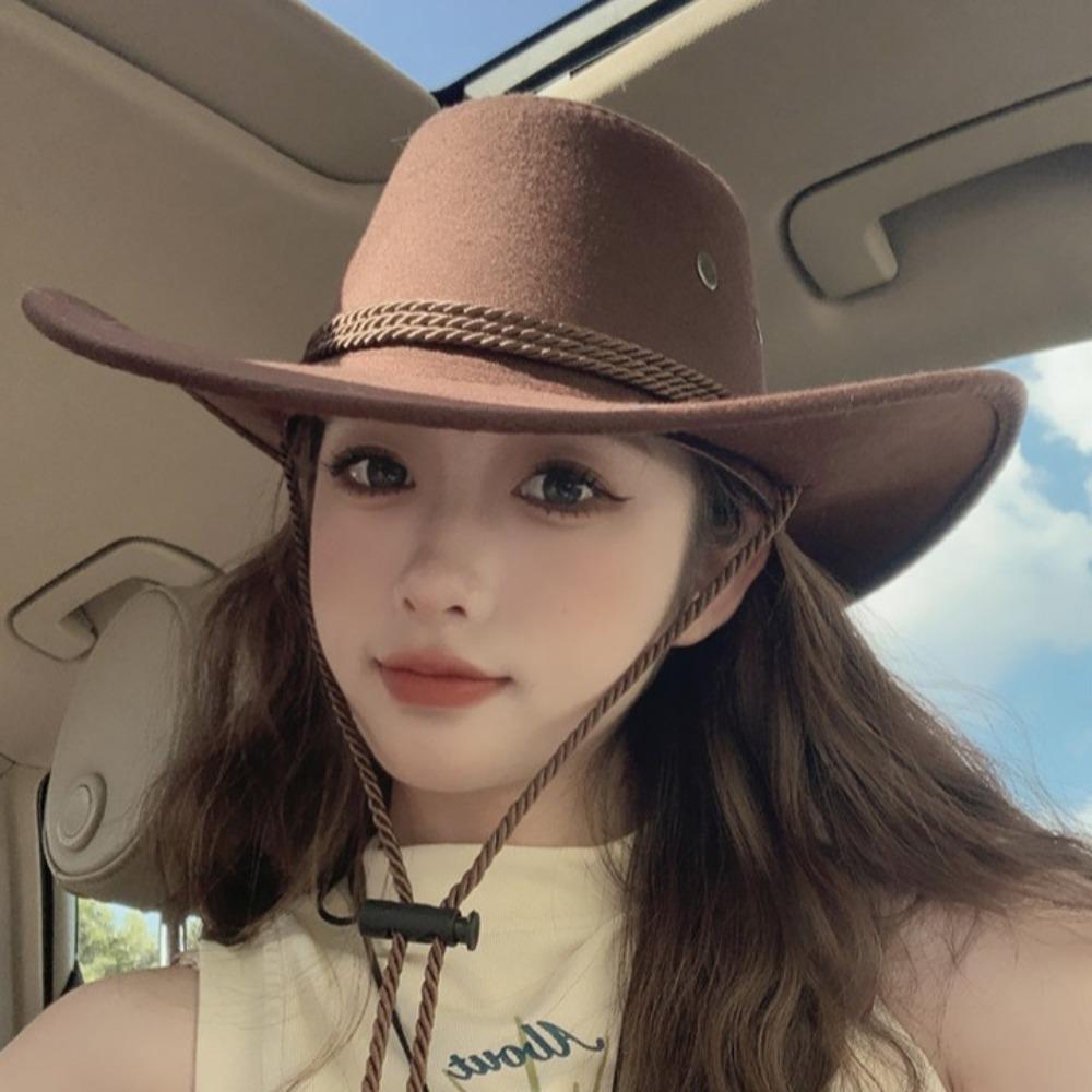 Women Men Western Cowboy Hats Felt Hat Fedora with Upturned Brim and Faux Silver Accents Wide Brim Fedoras Hat Ethnic Style