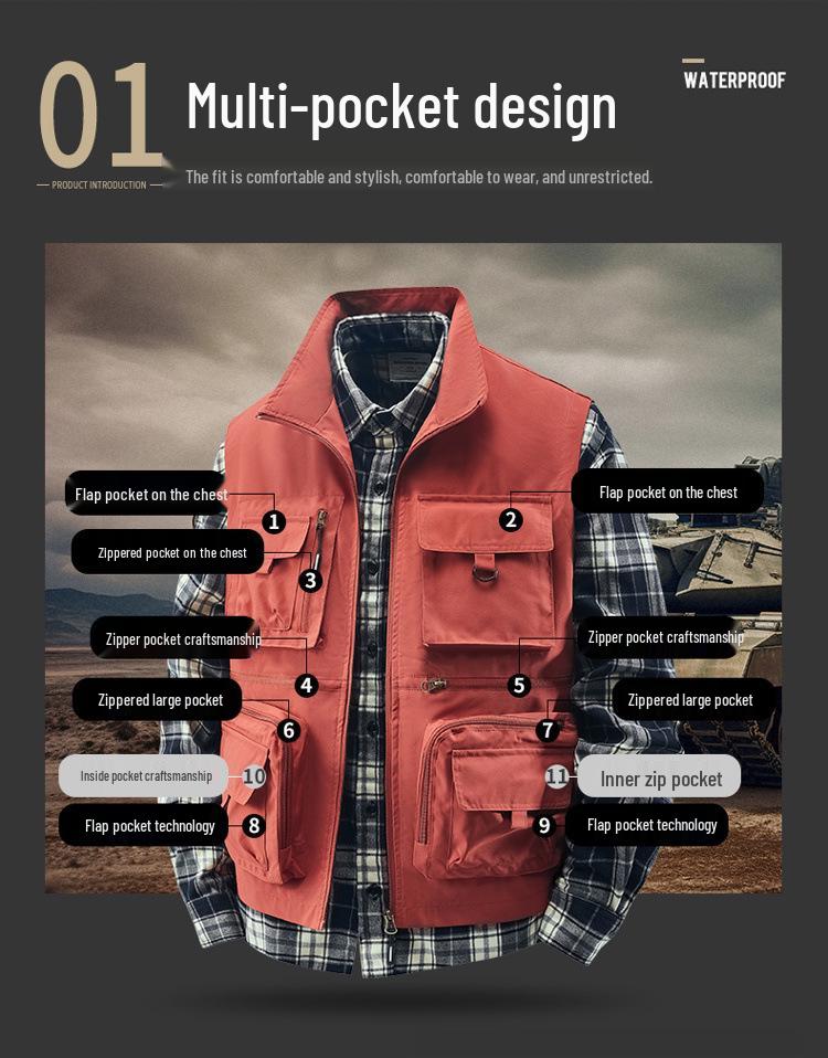 Men's Outdoor Workwear Multi-Pocket Vest - Thin, Sleeveless Fishing & Photography Jacket