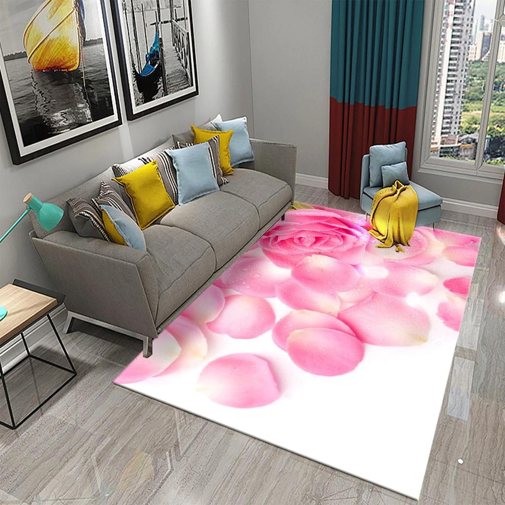3D Růžový Květinový Koberec Do Obývacího Pokoj Velký Koberec Dekorace Ložnice Podložka Chodba Rohožka Vstupní Rohožka Koupelna Protiskluzová