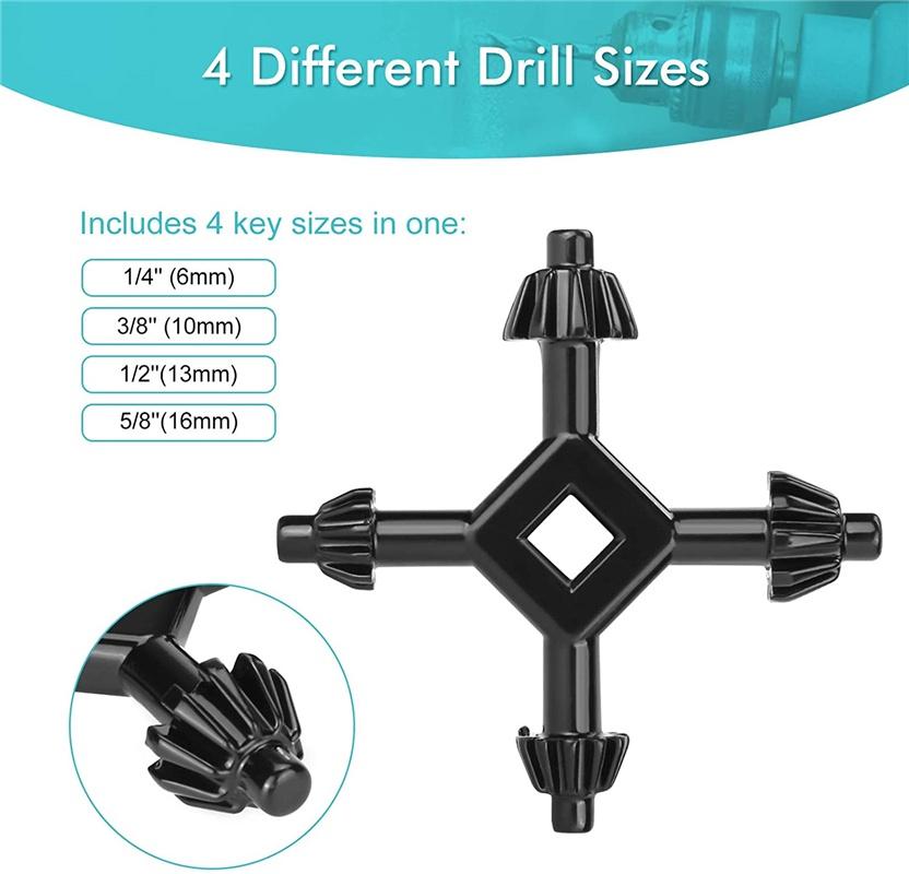 1 llave de portabrocas de 4 vías, llave de portabrocas universal para taladro, llave de portabrocas portátil 4 en 1 para la mayoría de taladros y herramientas eléctricas.