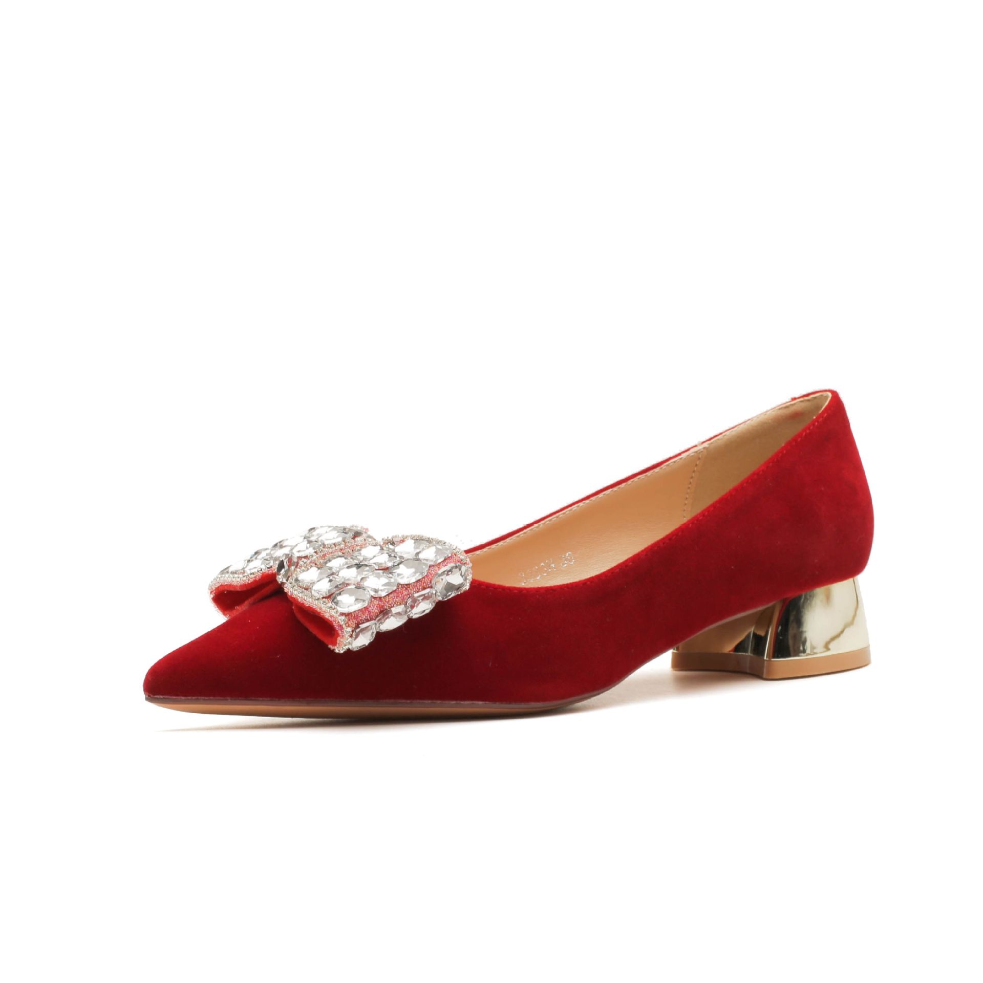 

Туфли на высоком каблуке из красной замши со стразами и бантом, свадебные туфли для банкета, удобные женские туфли для свадьбы 40