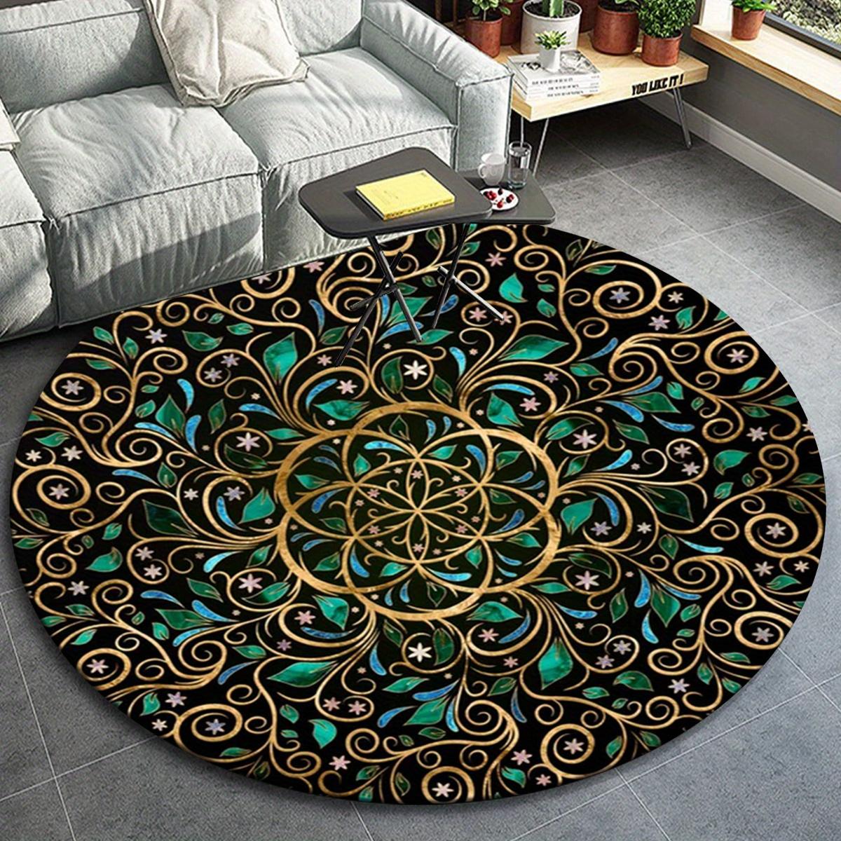 

1pc Green Mandala Flower Pattern Round Floor Mat, Non-slip for Living Room Bedroom Chair Carpets Home Decor Gifts, Home Decor Room Decor Out 80cm by 80cm