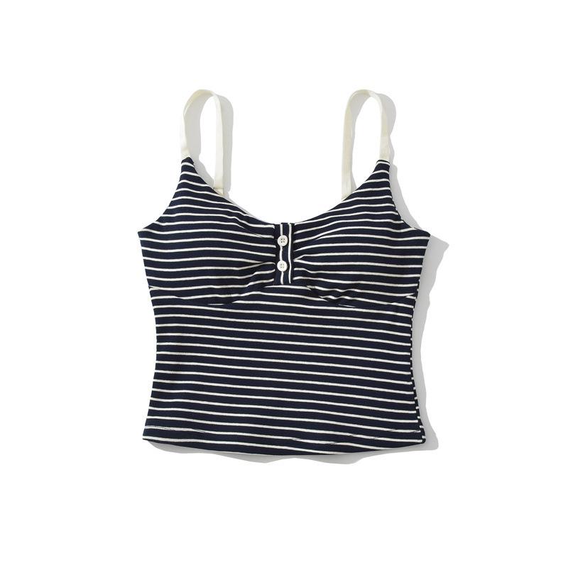 Korean Spicy Girl Striped Camisole: Spring/Summer Slimming Sleeveless Top with Chest Pads in Cotton