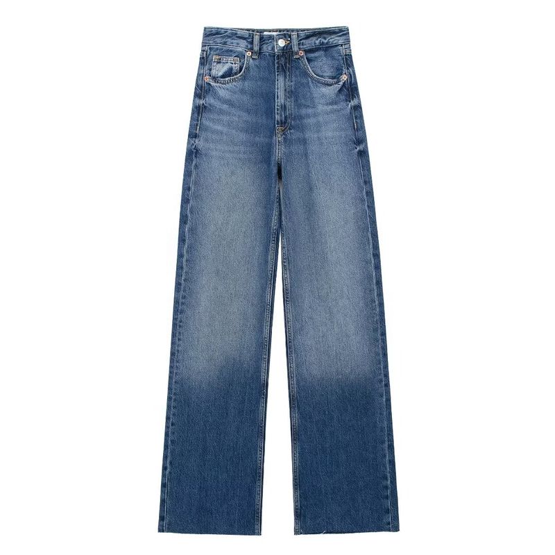 

Kaslead Casual Easiest for Match High Waist Wide Leg Denim Sea Blue L