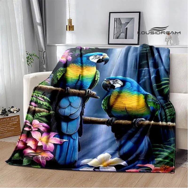 3D Parrot Cute Printed Blankets Picnic Blanket Warm Flannel Blankets Soft and Comfortable Blanket Bed Linings Birthday Gift