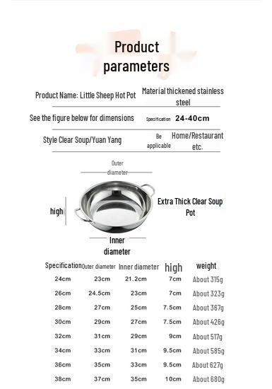 Yuan Yang 304 Stainless Steel Thickened Hot Pot Cookware for Induction Cookers - Household & Commercial Use