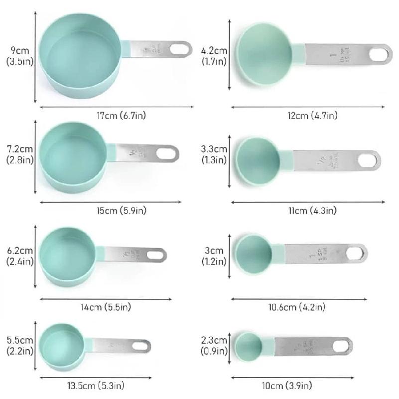 8PCS plastic measuring cup Spoon Set Stainless Steel handle Kitchen Baking Tools Accessories Weighing gadgets