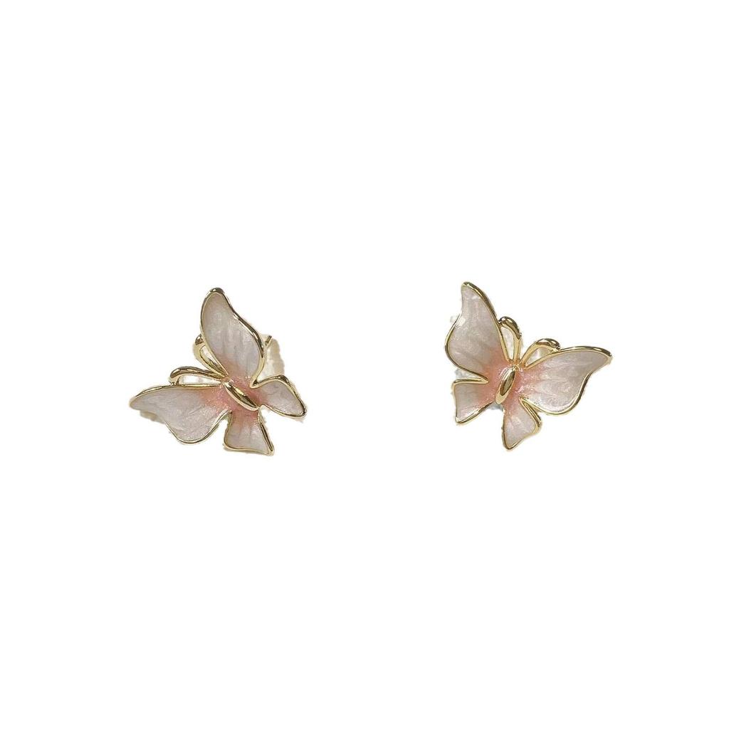Elegant Pink Butterfly Earrings: Forest-Style Gold-Plated Design with S925 Silver Needle - Versatile Light Luxury for Women