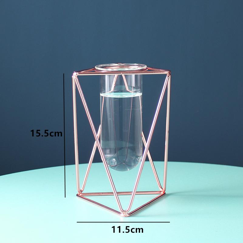 

1 шт. современная геометрическая железная стеклянная ваза трубка цветочная композиция гидропонное растение террариум домашний декор 15.5cm розового золота