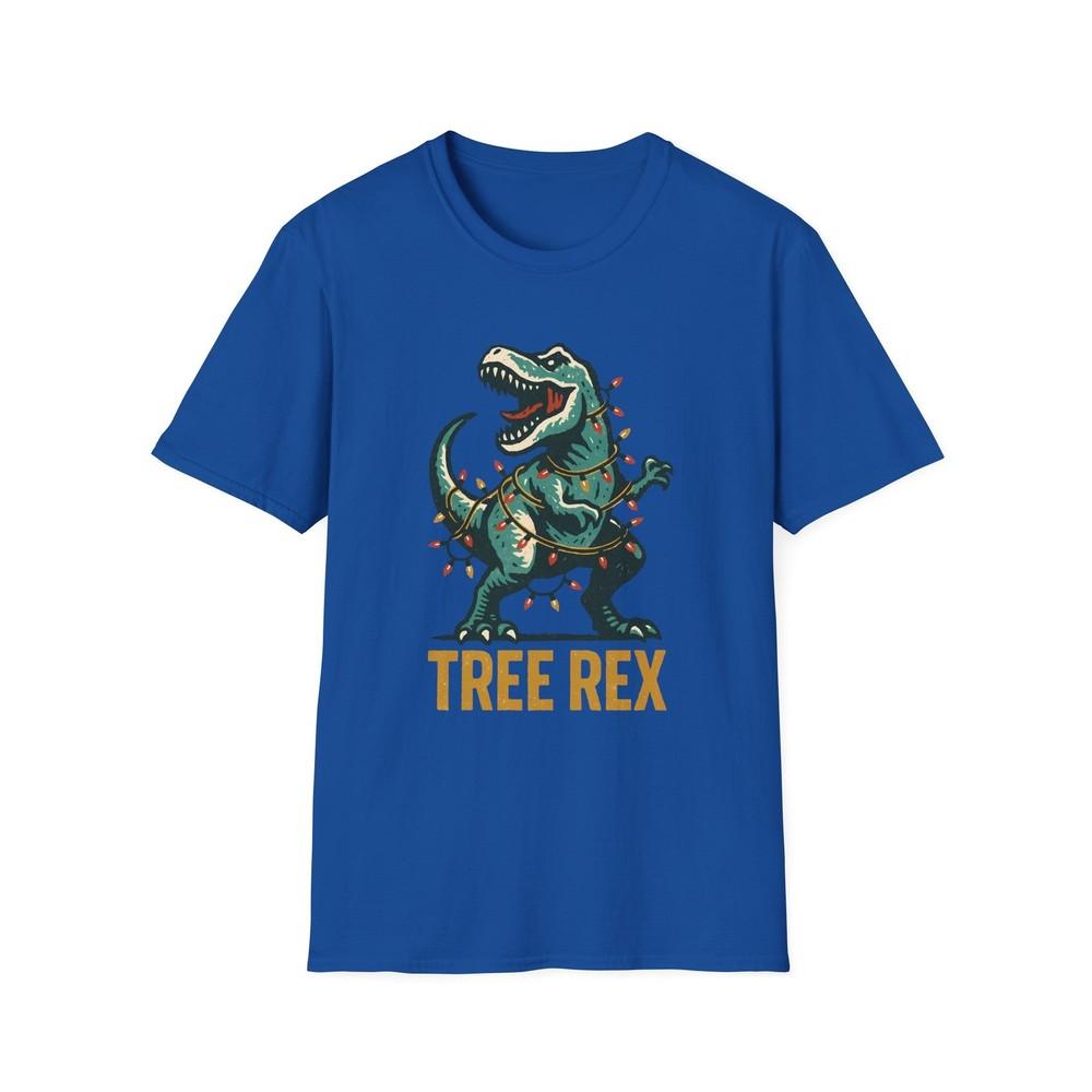 

Unisex Softstyle T-Shirt T-Rex Christmas Lights Funny Tree Rex Holiday Graphic 2XL