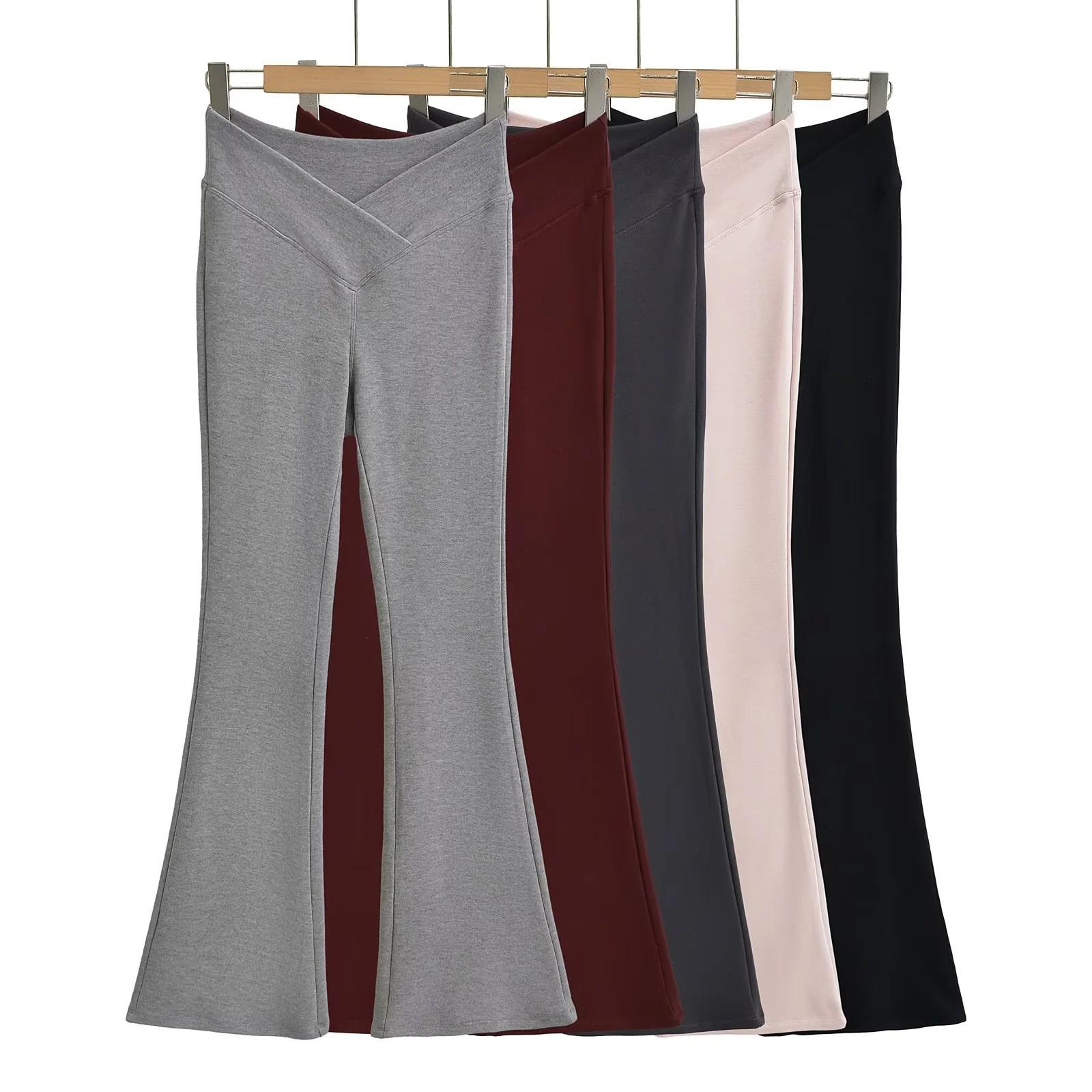 

LULU 2025 Spring Velvet Flare Pants - Sexy American Style V-Waist Elastic Slimming Casualwear Small