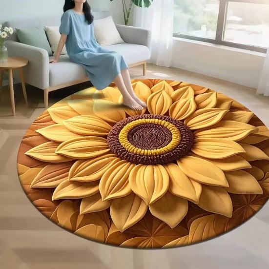 Yousheng Floor Mat Large Size Non-Slip Backing Plush Rug 3D Sunflower Design Door Mat Living Room Bathroom Kitchen Decoration