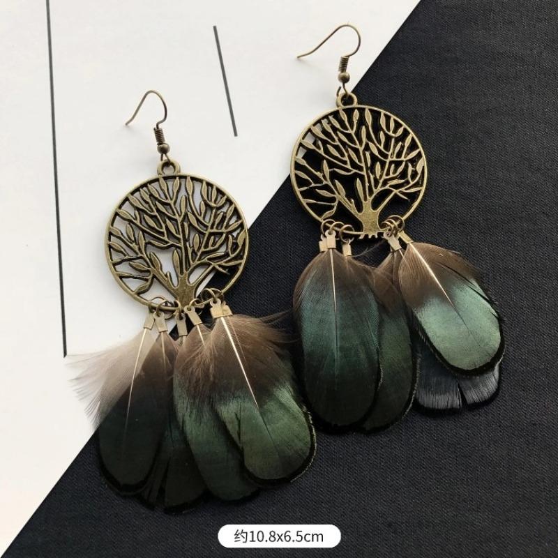 Retro Peacock Feather Fringed Earrings Women's Bohemian Fashion Elegant Temperament Versatile Long Earrings