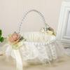 Ivory White Rose Wedding Flower Basket for Bride and Flower Girl
