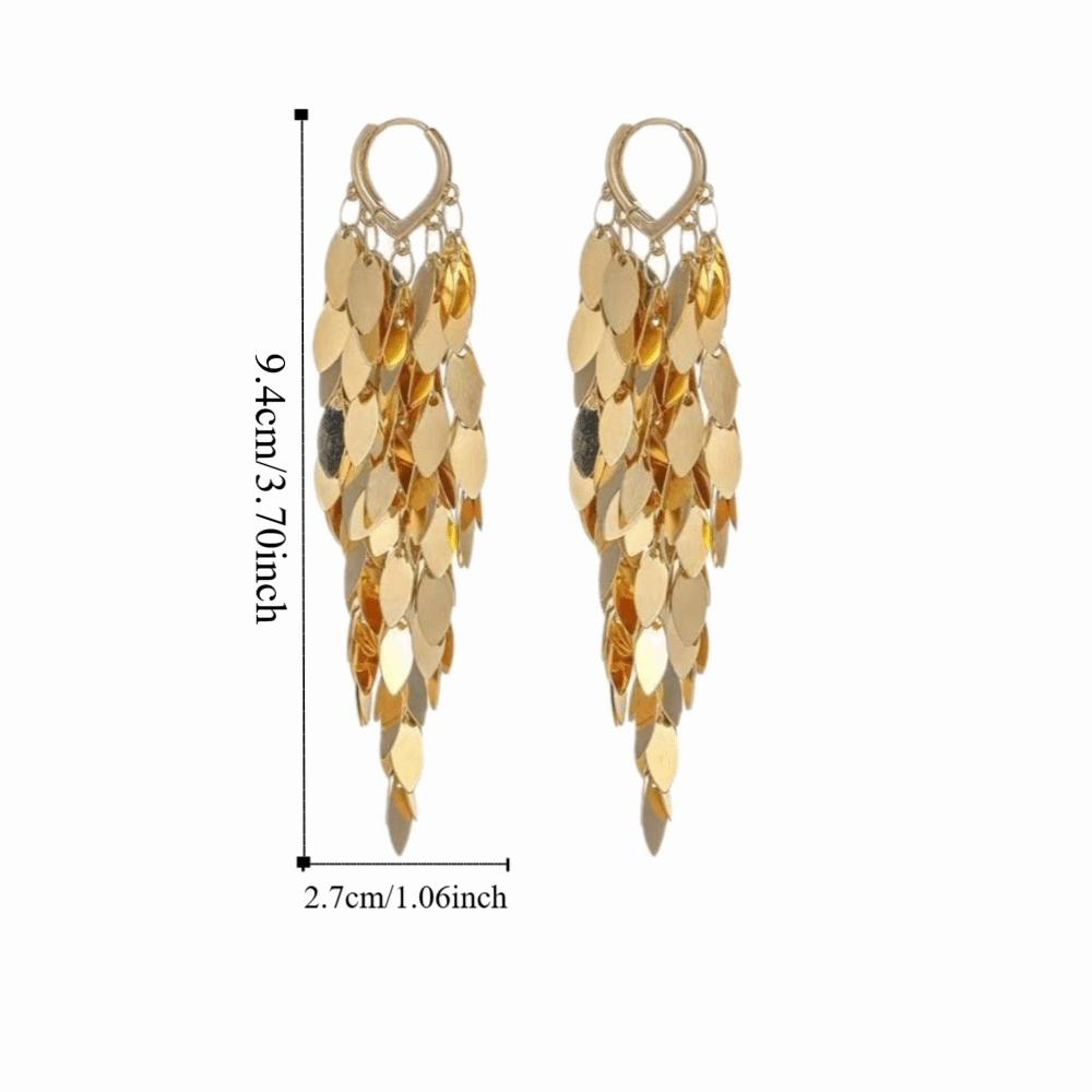 Korean Style Metal Sequin Earrings Zinc Zinc Alloy Gold Earrings Charm Long Tassel Dangle Earrings Girl