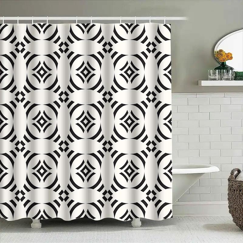 Modern geometric bathroom curtains waterproof design black white jacquard shower curtain luxury decorative custom sizes availabl