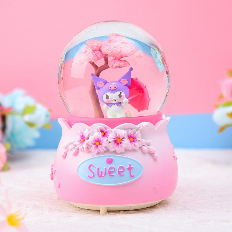 Enchanting Drifting Snow Glowing Eight Music Box - Delightful Sakura Tree Rotating Crystal Ball Desktop Decoration Gift
