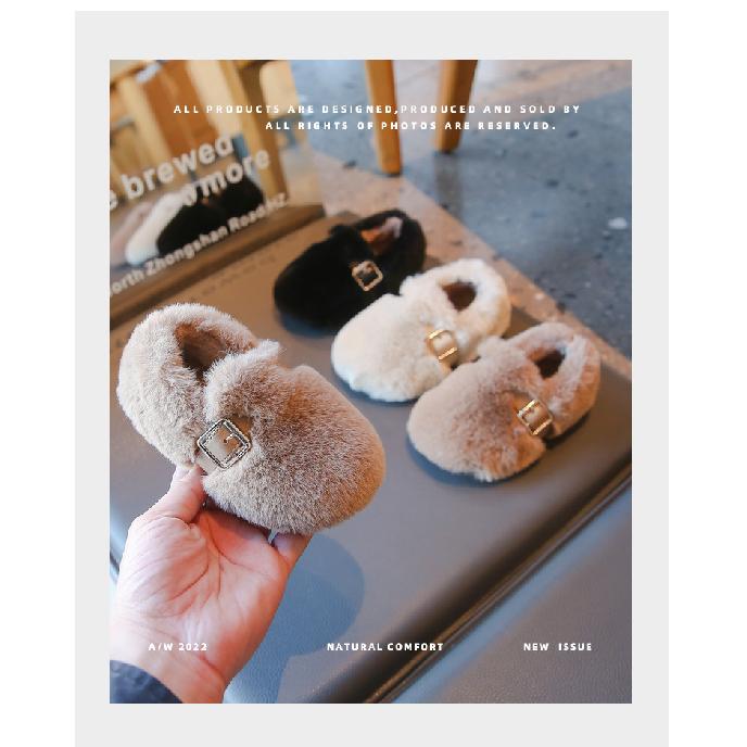 Children's woolen curly girls' cotton shoes, autumn and winter soft-soled non-slip fashionable furry shoes for older kids, warm shoes for babies