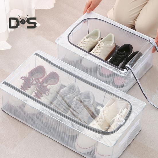 Transparent Storage Box with Double-Sided Openings Zipper Closure Waterproof PVC Shell Dustproof Under-bed Shoe Storage Box