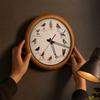 Round Wall Clock with Wooden Frame Nature-Inspired for Living Room, Hallway