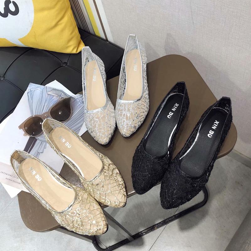 Women Thick Heel Sandals Ladies Mesh Hollow-out Pointed Single Shoes Children Middle Heel Work Shoes Footwear