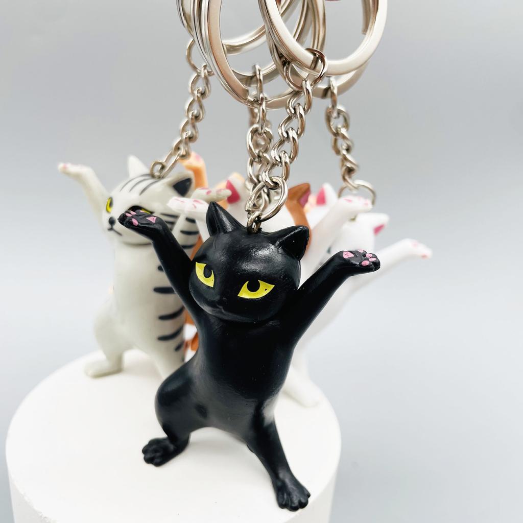 Cute Cat Figurine Keychain Creative Accessories for Women and Kids Couple Family Keychain Pendant