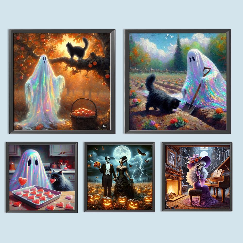 Halloween 5D DIY Vollbohrer Runde Diamantmalerei Set für Heimwanddeko