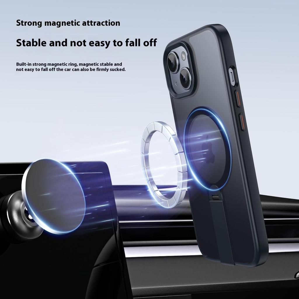 For iPhone 15 Case Compatible with MagSafe Rotating Straight Kickstand TPU+PC Matte Phone Cover
