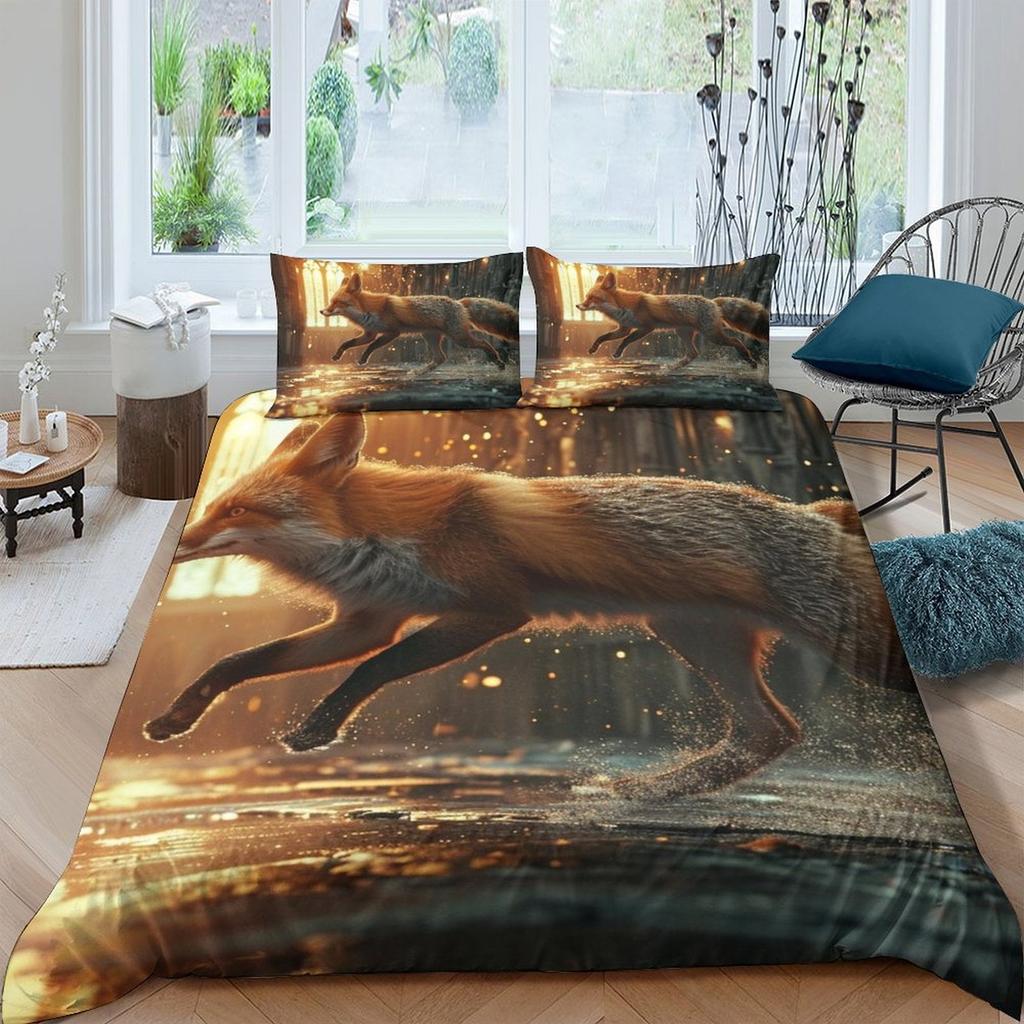 Fuchs-Print Bettbezug Bettwäsche Set Deckenbezüge Für Kinder Kinder Und Erwachsene Warm Weich Bequem Atmungsaktiv