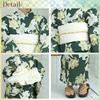 RAVIR Yukata Deep and Elegant Lily Floral Bold Japanese Fluffy Obi and Geta One Size Fits All Women's 3-Piece Set, Design, Style, Belt, Sandals,