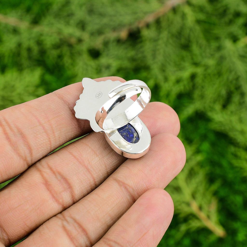 Sterling Silver Lapis Lazuli Stone Handmade New Solitaire Statement Wedding Ring