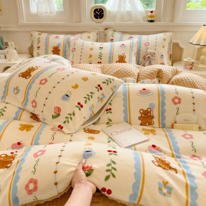 Milk Fleece Four-piece Dormitory Three-piece Set Thickened Quilt Cover Bedding