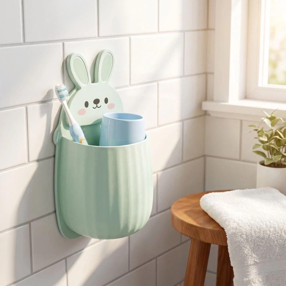 Self Adhesive Toothbrush Storage Rack Wall Hanging Multi-functional Wall-Mounted Storage Box Large Capacity Cute